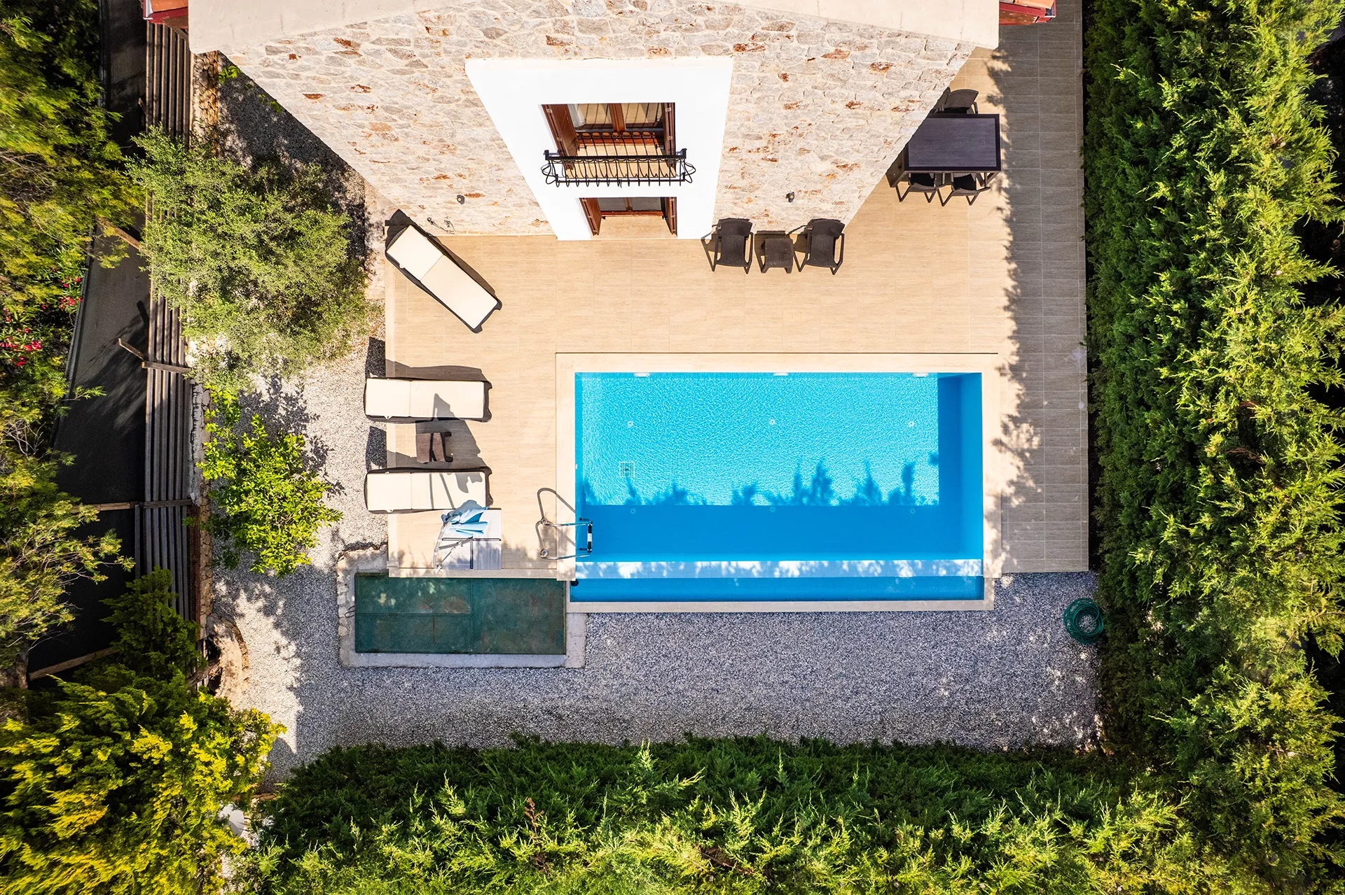 Stone hillside villa in ancient almond groves above Kalkan Bay